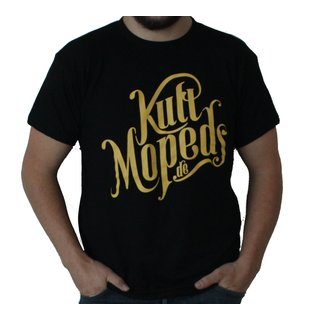 KultMopeds.de T-Shirt schwarz, Logo gelb XS S M L XL