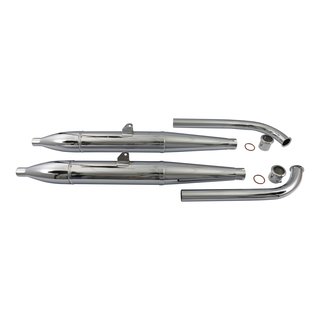 Set Auspuffe + Krümmer + Schellen IFA MZ BK350 Zigarren chrom 3-teilig