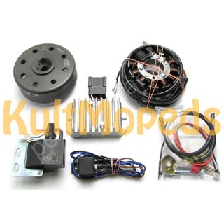 Vape Zündung MZ & IFA RT125 /1 /2 /3 12V 100W DC Lichtmaschine kontaktlos, elektronische Zündung Elektronik Regler, Zündspule, Kabel