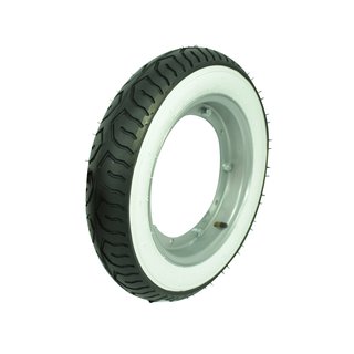Komplettrad mit Mitas Weisswandreifen auf Felge Vespa 3,00x10 Vespa 50 – 125 Primavera – 125 ET3 – PK – PX Vespa Rally 180-200