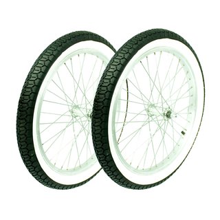 Paar Komplettrad Kompletträder mit Weißwandreifen mit Alufelge 1,2x16, Speichen chrom für Anhänger für Simson S51 S50 KR51 Schwalbe Star Sperber Habicht auch Mifa DDR Fahrrad