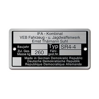 Typenschild Plakette Rahmen Alu Veb für Simson SR4-4 Habicht Rohling silber