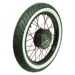 Black Devil Vorderrad für Simson S50 S51 S70 KR51 Schwalbe Spatz Star Sperber Habicht Duo, Felge schwarz Weißwandreifen Mitas MC2 Speichen rot Nabe schwarz