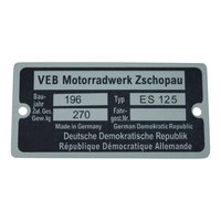 Typenschild für MZ ES125 Plakette Alu VEB silber...