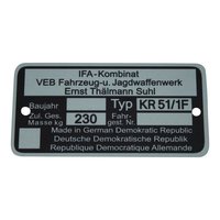 Typenschild Plakette für Simson KR51/1 F Schwalbe...