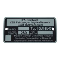 Typenschild Plakette für Simson KR51/2 N Schwalbe...