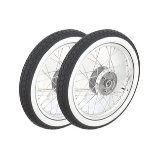 Satz Kompletträder mit Weißwandreifen IRC 2,75 x 16 Zoll auf Alufelge Edelstahl Speichen für Simson S51 S50 S70 S53 S83 KR51 Schwalbe Spatz Star Sperber Habicht Duo