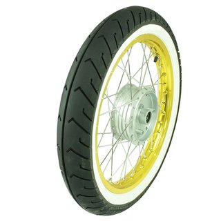 Komplettrad vorn Felge gold für Simson S51 S50 S70 KR51 Schwalbe Spatz Sperber Habicht Star Duo KR51 Schwalbe Mitas MC2 Slick Weißwandreifen Felge gold Sava weiss