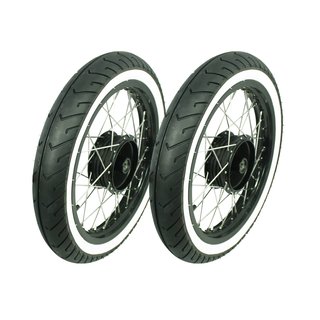 Komplettrad Satz 1,85x16 breit Nabe schwarz Speichen Edelstahl Mitas MC2 Weißwand Reifen für Simson S51 S50 S53 Spatz Star Sperber Habicht KR51 Schwalbe Duo