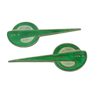 MZ Emblem Schriftzug ES125, ES125/1, ES150, ES150/1 grün-silber 1. Qualität gerade