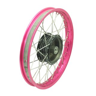 Speichenrad, Felge pink, neon rosa, schwarze Nabe 1,50x16 für Simson S51 KR50 KR51 Schwalbe S50 Star Sperber Spatz Habicht Duo