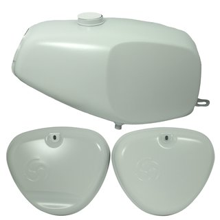 Büffeltank + Enduro Seitendeckel mit Wirbel grundiert für Simson S50, auch S51 S70 (S53, S83) Kraftstoffbehälter Hochtank Tank