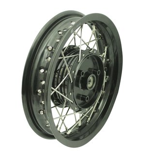 Tuning Felge, Speichenrad schwarz poliert 2,15x12 Zoll für Simson SR50 SR80 Roller SD50 Albatros