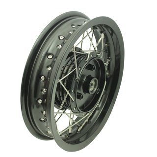 Tuning Felge, Speichenrad schwarz poliert 2,50x12 Zoll für Simson SR50 SR80 Roller SD50 Albatros