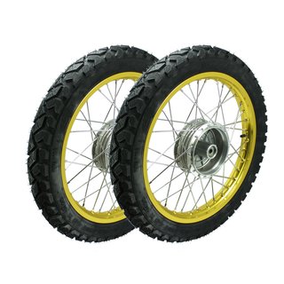 Paar Räder Komplettrad für Simson S51 S50 KR51 Schwalbe Star Sperber Habicht Enduro Profil Felge Aluminium gold eloxiert Cross Reifen VeeRubber VRM185