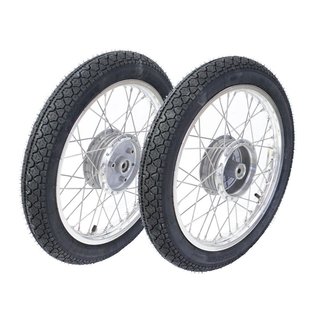 Paar Kompletträder auf Alufelge pass f Simson S51 S50 S70 S53 S83 KR51 Schwalbe Star Sperber Habicht Spatz Duo Reifen Heidenau K36/1