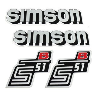 Simson 4 x Klebefolie Tank Seitendeckel Aufkleber S51B rot silber weiß