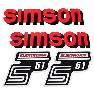 Simson 4 x Klebefolie Tank Aufkleber Seitendeckel S51 Elektronik rot