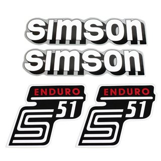 Simson 4 x Klebefolie Tank Aufkleber Seitendeckel S51-E Enduro weiß rot silber