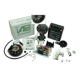 Vape 3 Zündung mit Gel Akku Lampen und Hupe 12V 35/35W für Simson S50 S51 S53 S70 S83 kontaktlos, wartungsfrei 100W Gesamtleistung Lichtmaschine