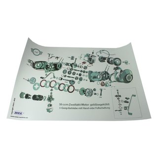 Simson Explosionsdarstellung Explosionszeichnung KR51/1 Schwalbe Star Motor 72x50cm Gebläsemotor