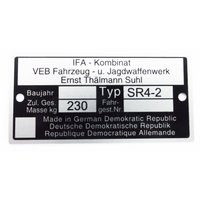 Typenschild Plakette Rahmen Alu Veb silber für...