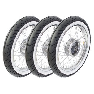 3 Räder Rad für Simson Duo Duo4 1 Rennreifen Chrom Weißwand Komplettrad Pneus
