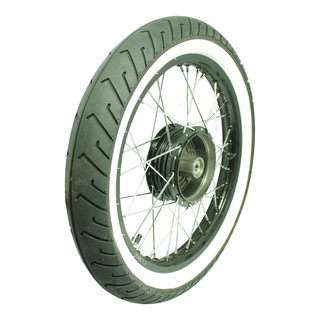 Vorderrad für Simson S50 S51 S70 KR51 Schwalbe Spatz Star Sperber Habicht Duo, Felge schwarz Weißwandreifen Mitas MC2 Speichen chrom Nabe schwarz