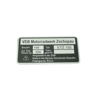MZ ETZ150 Typenschild Plakette Alu VEB silber schwarz Original Design Rohling
