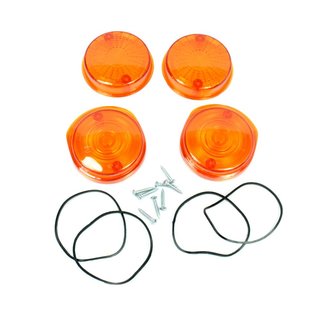 4x Simson Blinker Schalen Glas Dichtung Schrauben rund Orange vorn + hinten mit E-Zeichen 12V S51 S50 SR50  pass f MZ ETZ TS 150 125 250