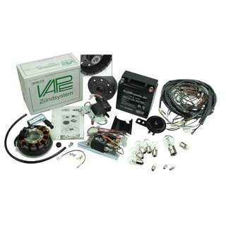 Vape 3 Set E Zündung + Gel Akku + Kabelbaum  inkl. Lampen und Hupe für Simson S51 S50 S53 S70 Motor Lichtmaschine 12V 100W Rotor vergossen