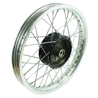 Speichenrad komplett mit Alufelge, Nabe schwarz, Speichen chrom für Simson S51 S50 S70 S53 KR51 Schwalbe Spatz Star Sperber Duo
