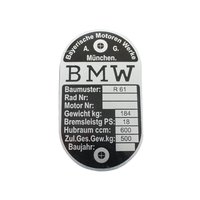 Typenschild für BMW R61 18PS 600ccm Alu Rahmen Plakette
