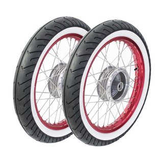 Paar Kompletträder für Simson S51 S50 S53 KR51 Schwalbe Spatz star Sperber Habicht Weißwandreifen Mitas MC2 weiss Felge rot