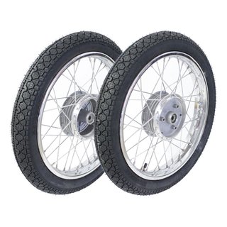 Paar Kompletträder vorn + hinten 2,75x16 Heidenau K36/1 Reifen, Felge verchromt für Simson S51 S50 S53 S83 KR51 Schwalbe Star Sperber Habicht Duo