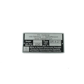 Typenschild Plakette Rahmen Alu Veb silber für Simson SR4-2/1 Star Rohling