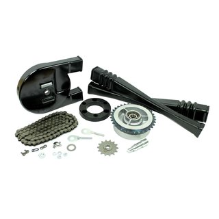 Kettenkit Simson Sr4- Star, SR4-3 Sperber Bakelit Kettenkasten + 14Z + 34Z Ritzel + Spanner + Kettenschläuche + Kette 110 + Kleinteile