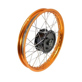 Felge orange mit schwarzer Nabe, abgedreht für Simson S51 S50 S70 KR51 Schwalbe Spatz Sperber Star Habicht Speichen Edelstahlspeichenrad