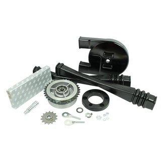 Kettenkit Simson S50 mit Kette 112 Bakelit Kettenkasten Ritzel 14Z Spanner und Kleinteile Kettenschutz
