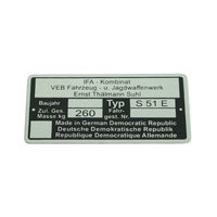 Typenschild für Simson S51 E Enduro Plakette 260kg...