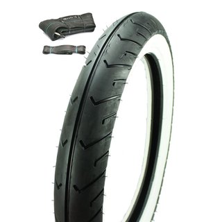 Weißwand Reifen mit Schlauch + Felgenband Rad pas. f Simson S51 S50 S70 S53 Star Duo KR51 Schwalbe Star Sperber Sava Mitas MC2
