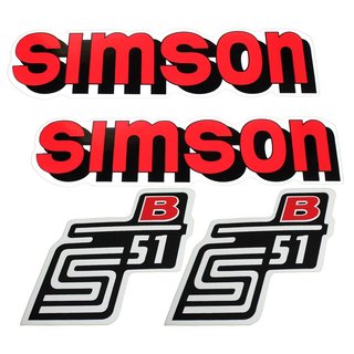 4 x Klebefolie Tank Aufkleber Seitendeckel pass f Simson S51B rot-  weiß