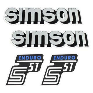 Simson 4 x Klebefolie Tank Aufkleber Seitendeckel S51 E Enduro S50 silber blau weiß