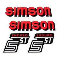 Simson 4 x Klebefolie Tank Aufkleber Seitendeckel S51-E Enduro weiß rot schwarz