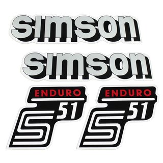 Simson 4x Klebefolie Tank Aufkleber Seitendeckel S51 E Enduro weiß silber rot