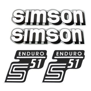 Simson 4 x Klebefolie Tank Aufkleber Seitendeckel S51-E Enduro S50 weiß silber