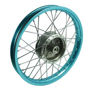 16 Zoll Speichenrad, Felge hellblau türkis eloxiert Speichen Edelstahl für Simson S51 S50 S70 S53 Star Duo Sperber Duo Habicht Spatz
