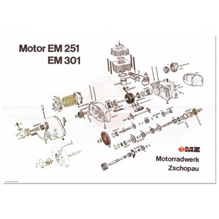 Explosionsdarstellung Explosionszeichnung MZ ETZ250 Motor Getriebe Kupplung